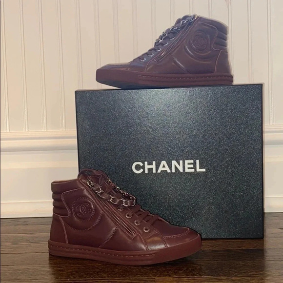 CHANEL Shoes - Chanel Burgundy Lambskin Skin Sneakers